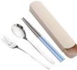 Portable Stainless Steel Flatware Set with Spoon and Chopsticks, Reusable Travel Tableware Set [B]