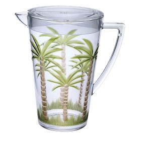 2.75-Quart Unbreakable Plastic Water Pitcher with Lid, Palm Tree Design Juice Pitcher with Spout, BPA-Free Drinkware