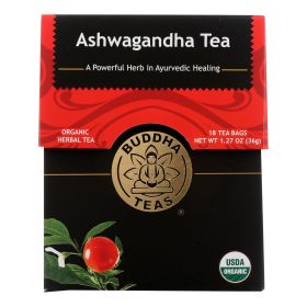 Buddha Teas Organic Ashwagandha Herbal Tea, 18 Tea Bags per Box, Case of 6