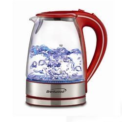 Brentwood 1.7-Liter Tempered Glass Tea Kettle, Red