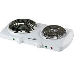 Brentwood 1500W Electric Double Burner Hot Plate with Spiral Coils, White Countertop Cooktop