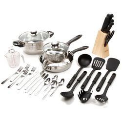 Gibson Total Kitchen Lybra 32-Piece Cookware Combo Set, Complete Pots, Pans, and Kitchen Essentials for Home Cooking