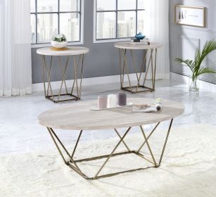 Rowyn 3-Piece Table Set with Faux Marble Paper Top, White, for Living Room or Bedroom Use