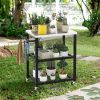 3-Tier Foldable Outdoor Stainless Steel Dining and Food Prep Cart Table with Wheels for Patio, Camping or Backyard Use