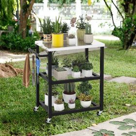 3-Tier Foldable Outdoor Stainless Steel Dining and Food Prep Cart Table with Wheels for Patio, Camping or Backyard Use