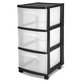 (2 Pack) 3-Drawer Plastic Storage Cart – Black Frame with Clear Drawers for Home, Office, or Dorm – Rolling Utility Organizer for Adults