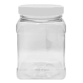 Pride of India Clear PET Plastic Storage Jars (6-Pack), 64 oz Square Grip Food-Grade Containers with Airtight Caps for Pantry Storage