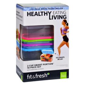 Fit & Fresh Smart Portion Food Storage Containers, Healthy Living 2-Cup Size Meal Prep Set, 10 Pieces