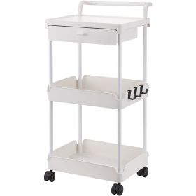 VEVOR 3-Tier Rolling Utility Cart with Drawer, Kitchen Cart with Lockable Wheels, Multifunctional Storage Trolley with Handle for Office, Living Room