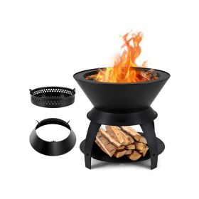 Outdoor Metal Fire Pit with Pot Holder – Portable Patio Heater for Camping, Bonfires & Backyard Cooking, Heavy-Duty Steel Frame