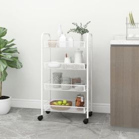 4-Tier Kitchen Trolley Cart, White Iron Rolling Storage Organizer, 18.1 x 10.2 x 33.5 Inch Utility Rack