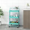 3-Tier Kitchen Trolley Cart, Turquoise Iron and ABS Rolling Storage Organizer, 16.5 x 13.8 x 33.5 Inch Utility Rack