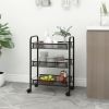 3-Tier Kitchen Trolley Cart, Black Iron Rolling Storage Organizer, 18.1 x 10.2 x 25.2 Inch Utility Rack