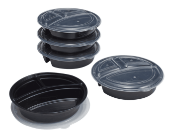 Mainstays 1L Round Meal Prep Containers, 3-Compartment Design, 5 Pack – Reusable, Microwave & Dishwasher Safe