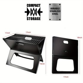 1PC Portable & Foldable Outdoor Charcoal Grill in Black, Ideal for Camping, Picnics. One - second Fold, Durable Metal Build, Comes with Cooking Bars