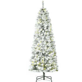 6 ft Pre-Lit Snow-Flocked Slim Douglas Fir Artificial Christmas Tree with 250 LED Lights and 462 Tips