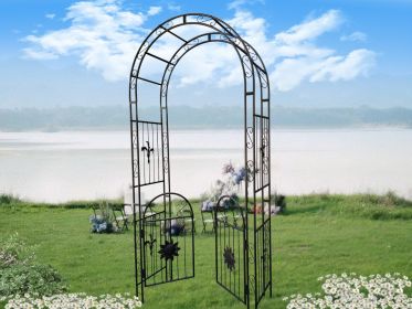 Metal Garden Arch with Doors, Arbor Trellis for Climbing Plants and Outdoor Weddings