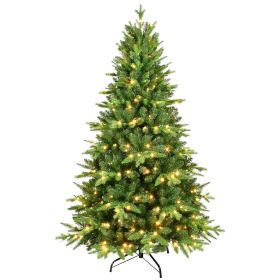 6ft Pre-Lit PE & PVC Christmas Tree with 1228 Branch Tips, 350 Warm White LED Lights, and Metal Stand