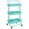 3-Tier Kitchen Trolley Cart, Turquoise Iron and ABS Rolling Storage Organizer, 16.5 x 13.8 x 33.5 Inch Utility Rack