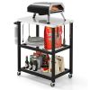 3-Tier Foldable Outdoor Stainless Steel Dining and Food Prep Cart Table with Wheels for Patio, Camping or Backyard Use