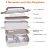 Bento Lunch Box 3 Stackable Food Container Leakproof Dishwasher Microwave Oven Safe Bento Box with Chopsticks Spoon for Adult Kids Work Picnic