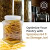 Pride of India | Clear Food Grade PET Plastic Square Grip Storage Jar w/ Cap | 6 Jar Pack - 64 Fluid Ounces 7-8 Cup Storage Capacity | Airtight Seal &