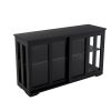 Kitchen Storage Cupboard with Glass Door, Freestanding Storage Cabinet, Black