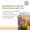 Pride of India | Clear Food Grade PET Plastic Square Grip Storage Jar w/ Cap | 6 Jar Pack - 64 Fluid Ounces 7-8 Cup Storage Capacity | Airtight Seal &