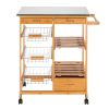Moveable Kitchen Cart with Stainless Steel Tabletop, Three Drawers and Three Storage Baskets for Kitchen Organization