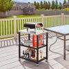 3-Tier Foldable Outdoor Stainless Steel Dining and Food Prep Cart Table with Wheels for Patio, Camping or Backyard Use