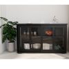 Kitchen Storage Cupboard with Glass Door, Freestanding Storage Cabinet, Black