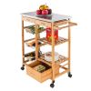 Moveable Kitchen Cart with Stainless Steel Tabletop, Three Drawers and Three Storage Baskets for Kitchen Organization