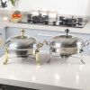 SOGA Stainless Steel Gold Accents Round Buffet Chafing Dish Cater Food Warmer Chafer with Glass Top Lid