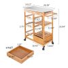 Moveable Kitchen Cart with Stainless Steel Tabletop, Three Drawers and Three Storage Baskets for Kitchen Organization