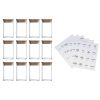 12-Pack Glass Spice Jars with Bamboo Lids, 8oz Storage Bottles with 72 Printed Labels & 20 Writable Stickers for Organized Pantry
