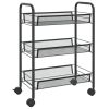3-Tier Kitchen Trolley Cart, Black Iron Rolling Storage Organizer, 18.1 x 10.2 x 25.2 Inch Utility Rack