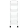 4-Tier Kitchen Trolley Cart, White Iron Rolling Storage Organizer, 18.1 x 10.2 x 33.5 Inch Utility Rack