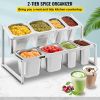 VEVOR Expandable Spice Rack, 13.8"-23.6" Adjustable, 2-Tier Stainless Steel Organizer Shelf with 4 1/9 Pans 4 1/6 Pan 8 Ladles
