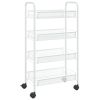 4-Tier Kitchen Trolley Cart, White Iron Rolling Storage Organizer, 18.1 x 10.2 x 33.5 Inch Utility Rack