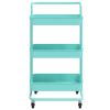 3-Tier Kitchen Trolley Cart, Turquoise Iron and ABS Rolling Storage Organizer, 16.5 x 13.8 x 33.5 Inch Utility Rack