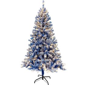 6 ft Hinged Pre-Lit Artificial Fir Christmas Tree with Snow-Covered Branches