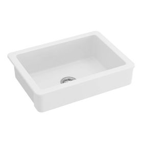 24 × 19 in White Ceramic Kitchen Sink, Single Bowl Sink with Exposed Front Design for Residential Kitchens