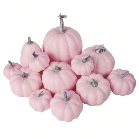 12-Piece Pink Artificial Pumpkin Set for Farmhouse Harvest Decor and Photo Props
