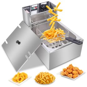 Electric Deep Fryer with Single Cylinder Design, Silver Stainless Steel