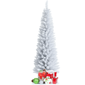 6 ft Unlit Slim Pencil Artificial Christmas Tree with Metal Stand