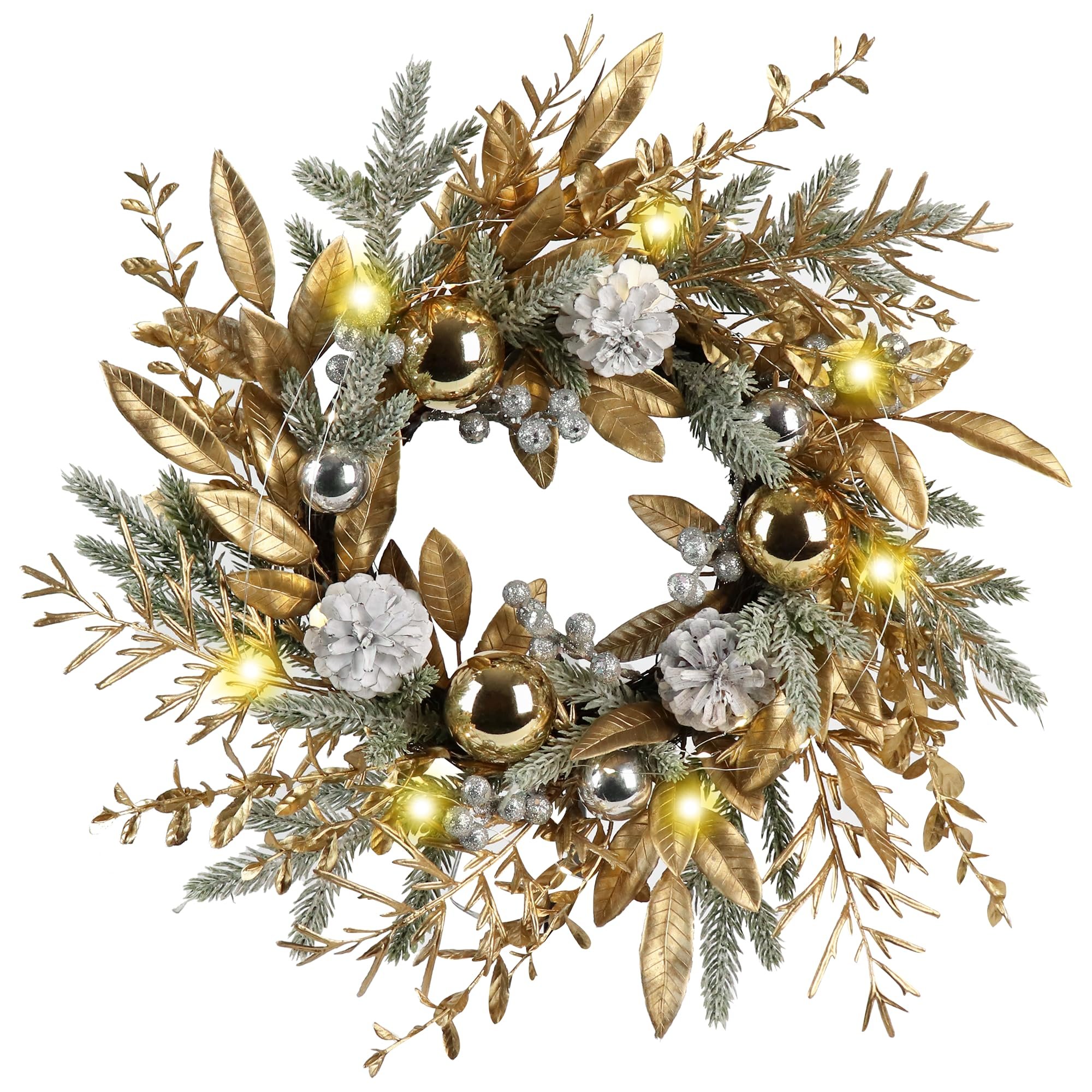 20-Inch Christmas Wreath with Warm Lights, Lighted Holiday Door Garland for Indoor or Covered Outdoor Décor (Option: Colored)