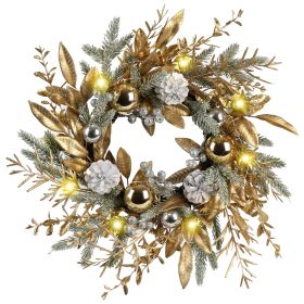 20-Inch Christmas Wreath with Warm Lights, Lighted Holiday Door Garland for Indoor or Covered Outdoor Décor (Option: Colored)