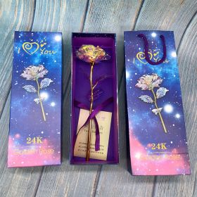 24K Luminous Gold Rose Flower Set, Elegant Color-Preserved Rose Display for Romantic Gifts and Home Décor (Option: Gold blue pack)