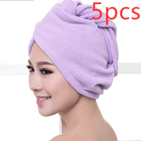 Women’s Hair Dryer Cap Towel, Absorbent Quick-Dry Hair Wrap for Reducing Frizz and Heat Damage After Shower (Option: 5pcs Purple)