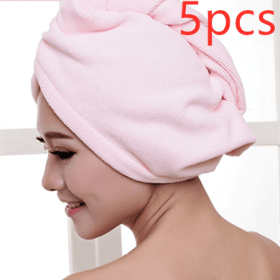 Women’s Hair Dryer Cap Towel, Absorbent Quick-Dry Hair Wrap for Reducing Frizz and Heat Damage After Shower (Option: 5pcs Pink)